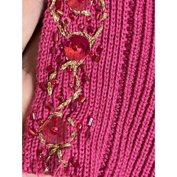 Cotton Beaded Sequin Cardigan XL Pink Boho Western Preppy Resort Classic Retro - Picture 8 of 12